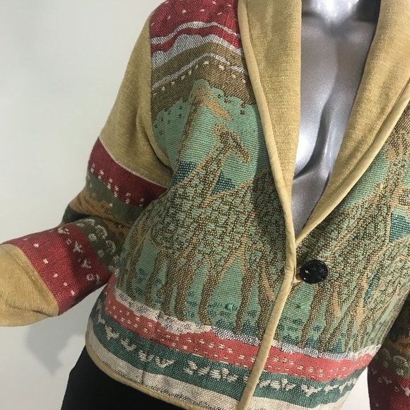 Anu by Natural Women's Small Jacket Knit Cardigan Blazer On Button Animal Detail - Picture 5 of 16